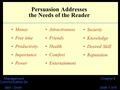 Chapter 8Management Communication 2e Bell / Smith Slide 1 of 6 Persuasion Addresses the Needs of the Reader Money Free time Productivity Importance Power.