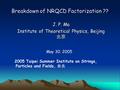 Breakdown of NRQCD Factorization ?? J. P. Ma Institute of Theoretical Physics, Beijing 北京 May 30. 2005 2005 Taipei Summer Institute on Strings, Particles.