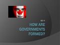 SS 11. Learning Outcome Explain how federal and provincial governments are formed in Canada.