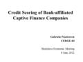 Credit Scoring of Bank-affiliated Captive Finance Companies Gabriela Pásztorová CERGE-EI Bratislava Economic Meeting 8 June 2012.