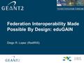 Connect. Communicate. Collaborate Federation Interoperability Made Possible By Design: eduGAIN Diego R. Lopez (RedIRIS)