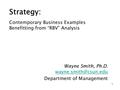 1 Strategy: Wayne Smith, Ph.D. Department of Management Contemporary Business Examples Benefitting from “RBV” Analysis.