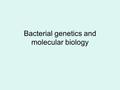 Bacterial genetics and molecular biology. Terminology Genetics:Study of what genes are, how they carry information, how information is expressed, and.