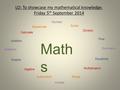 LO: To showcase my mathematical knowledge. Friday 5 th September 2014 Addition Subtraction Division Multiplication Algebra Shape Equations Graphs Time.