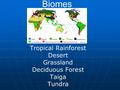 Biomes Terrestrial Only Tropical Rainforest Desert Grassland Deciduous Forest Taiga Tundra.
