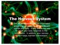 The Nervous System The nervous system receives information about what is happening both inside and outside your body. It also directs the way in which.