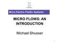 1 MICRO FLOWS: AN INTRODUCTION Michael Shusser. 2 SIZE RANGES OF MACRO, MICRO, AND NANO DEVICES.