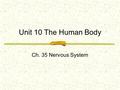 Unit 10 The Human Body Ch. 35 Nervous System. Organization of the Body The levels of organization in a multicellular organism include cells, tissues,