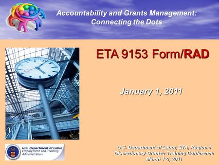 ETA 9153 Form/RAD ETA 9153 Form/RAD January 1, 2011 Accountability and Grants Management: Connecting the Dots U.S. Department of Labor, ETA, Region 4 Discretionary.