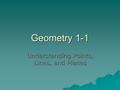 Geometry 1-1 Understanding Points, Lines, and Planes.
