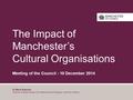 The Impact of Manchester’s Cultural Organisations Meeting of the Council - 10 December 2014 Dr Maria Balshaw Director of Manchester City Galleries and.
