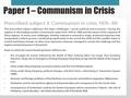 Paper 1 – Communism in Crisis. Lesson 3a – Soviet invasion of Afghanistan (1978-88) Essential Question To what extent did the Afghanistan War lead to.