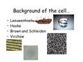 Background of the cell… Leeuwenhoek Hooke Brown and Schleiden Virchow.
