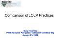 Comparison of LOLP Practices Mary Johannis PNW Resource Adequacy Technical Committee Mtg January 23, 2009.