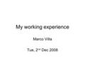 My working experience Marco Villa Tue, 2 nd Dec 2008.