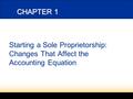 CHAPTER 1 Starting a Sole Proprietorship: Changes That Affect the Accounting Equation.
