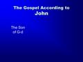 The Gospel According to John The Son of G-d. The Gospel According to John The Author: John –He does not mention himself by name. –Instead, he refers to.