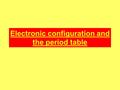Electronic configuration and the period table. Orbitals and the period table. The periodic table can be divided into the s block, p block and d block.