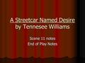A Streetcar Named Desire by Tennesee Williams Scene 11 notes End of Play Notes.