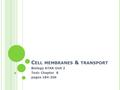 C ELL MEMBRANES & TRANSPORT Biology ATAR Unit 2 Text: Chapter 8 pages 184-206.