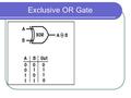 Exclusive OR Gate. Logically, the exclusive OR (XOR) operation can be seen as either of the following operations:exclusive OR (XOR) 1. A AND NOT B OR.