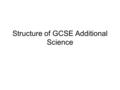 Structure of GCSE Additional Science. Additional Science 25% Physics 2 25% Biology 2 25% Chemistry 2 25% ISA Physics 2 September until mid November Then.