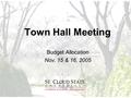 Town Hall Meeting Budget Allocation Nov. 15 & 16, 2005.