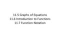 11.5 Graphs of Equations 11.6 Introduction to Functions 11.7 Function Notation.