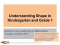 Common Core Leadership in Mathematics Project, University of Wisconsin-Milwaukee, 2012-2013 Understanding Shape in Kindergarten and Grade 1 Common Core.