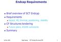 1st Nov 2001 Nigel Hessey SCT Endcap Structures FDR1 Endcap Requirements Brief overview of SCT Endcap Requirements layout, X0, thermal, positioning, stability.