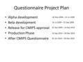 Questionnaire Project Plan Alpha development Beta development Release for CMIP5 approval Production Phase After CMIP5 Questionnaire 01 Jan 2010 – 30 Dec.