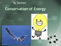 * * * * 0 0 Conservation of Energy By Damian. * * * * 0 0 What is energy? ●Energy is lots of stuff. Like solar panels, playing sport and light bulbs etc.
