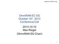 Omniran-13-0084-01-ecsg 1 OmniRAN EC SG October 10 th, 2013 Conference Call 2013-10-10 Max Riegel (OmniRAN SG Chair)
