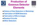 EST-DEM R. De Oliveira 20 Dec., ‘04 Production of Gaseous Detector Elements  History of Gas Detectors in Workshop  Fabrication of GEM Detectors  Fabrication.