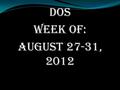 DOS Week of: August 27-31, 2012. DOS Mon 1. Which tool would be MOST helpful in measuring the weight of an object? a.b.c.