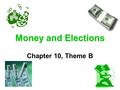 Money and Elections Chapter 10, Theme B. Pop Quiz 10 1. Name 1 of 2 groups that have been banned from contributing to candidates since 1925? 2. What scandal.