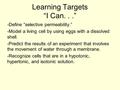 Learning Targets “I Can...” -Define “selective permeability.” -Model a living cell by using eggs with a dissolved shell. -Predict the results of an experiment.