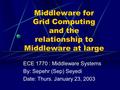 Middleware for Grid Computing and the relationship to Middleware at large ECE 1770 : Middleware Systems By: Sepehr (Sep) Seyedi Date: Thurs. January 23,