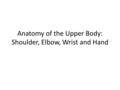 Anatomy of the Upper Body: Shoulder, Elbow, Wrist and Hand.