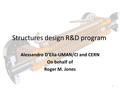 Structures design R&D program Alessandro D’Elia-UMAN/CI and CERN On behalf of Roger M. Jones 1.
