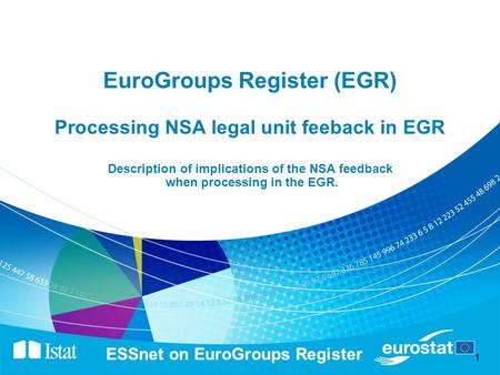 1 ESSnet on EuroGroups Register 1 EuroGroups Register (EGR) Processing NSA legal unit feeback in EGR Description of implications of the NSA feedback when.