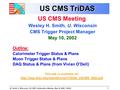 W. Smith, U. Wisconsin, US CMS Collaboration Meeting, May 10, 2002: TriDAS 1 US CMS TriDAS US CMS Meeting Wesley H. Smith, U. Wisconsin CMS Trigger Project.