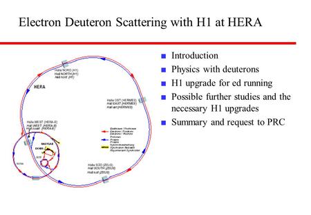 Electron Deuteron Scattering with H1 at HERA ■ Introduction ■ Physics with deuterons ■ H1 upgrade for ed running ■ Possible further studies and the necessary.
