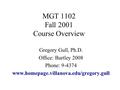 MGT 1102 Fall 2001 Course Overview Gregory Gull, Ph.D. Office: Bartley 2008 Phone: 9-4374 www.homepage.villanova.edu/gregory.gull.