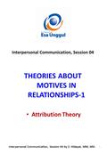 THEORIES ABOUT MOTIVES IN RELATIONSHIPS-1 Interpersonal Communication, Session 04 Interpersonal Communication, Session 04 by Z. Hidayat, MM, MSi. 1 Attribution.