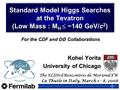 Standard Model Higgs Searches at the Tevatron (Low Mass : M H  ~140 GeV/c 2 ) Kohei Yorita University of Chicago The XLIIIrd Rencontres de Moriond EW.