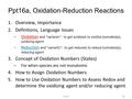 Ppt16a, Oxidation-Reduction Reactions 1.Overview, Importance 2.Definitions, Language Issues – Oxidation and “variants”: to get oxidized; to oxidize (somebody);