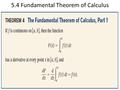5.4 Fundamental Theorem of Calculus. It is difficult to overestimate the power of the equation: It says that every continuous function f is the derivative.