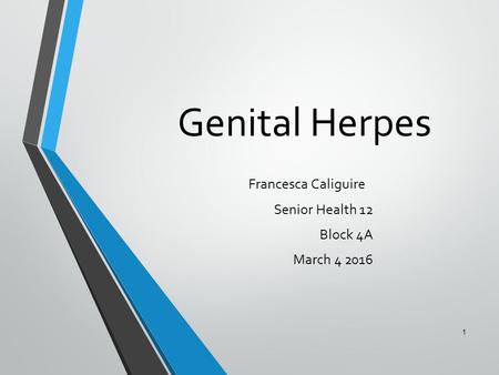 Genital Herpes Francesca Caliguire Senior Health 12 Block 4A March 4 2016 1.