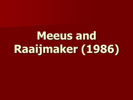 Meeus and Raaijmaker (1986). Background Meeus and Raaijmakers were critical of Milgram’s research. They thought parts of it were ambiguous – for example,